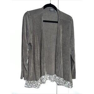 Chicos travelers long sleeve cardigan taupe cheetah trim size 2 stretch office